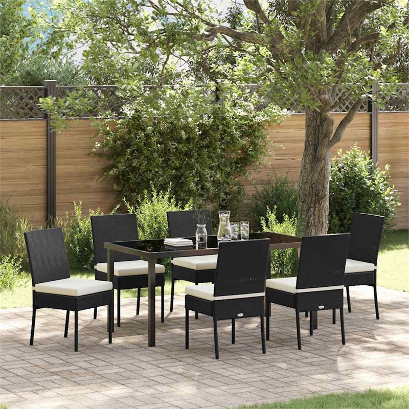 vidaXL 7 Piece Poly Rattan Garden Dining Set in Black