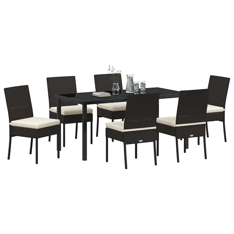 vidaXL 7 Piece Poly Rattan Garden Dining Set in Black
