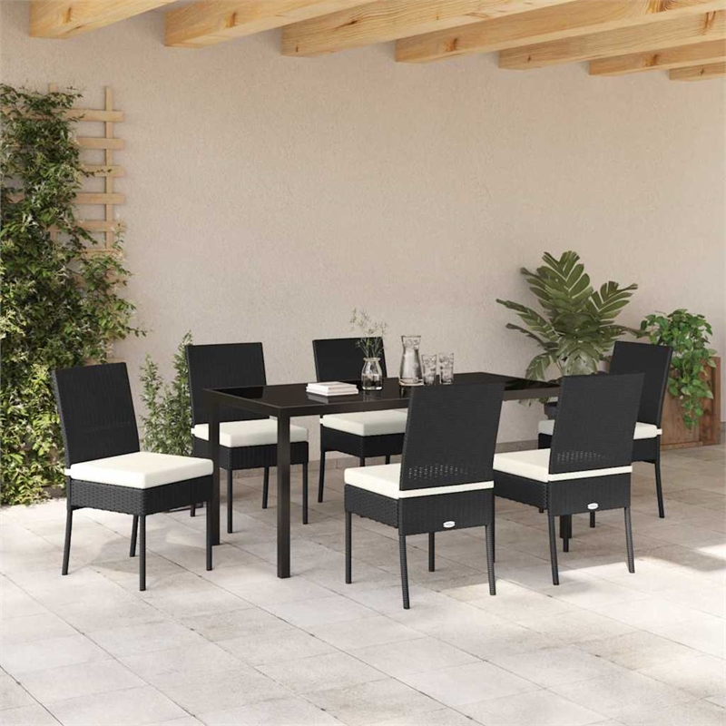 vidaXL 7 Piece Poly Rattan Garden Dining Set in Black
