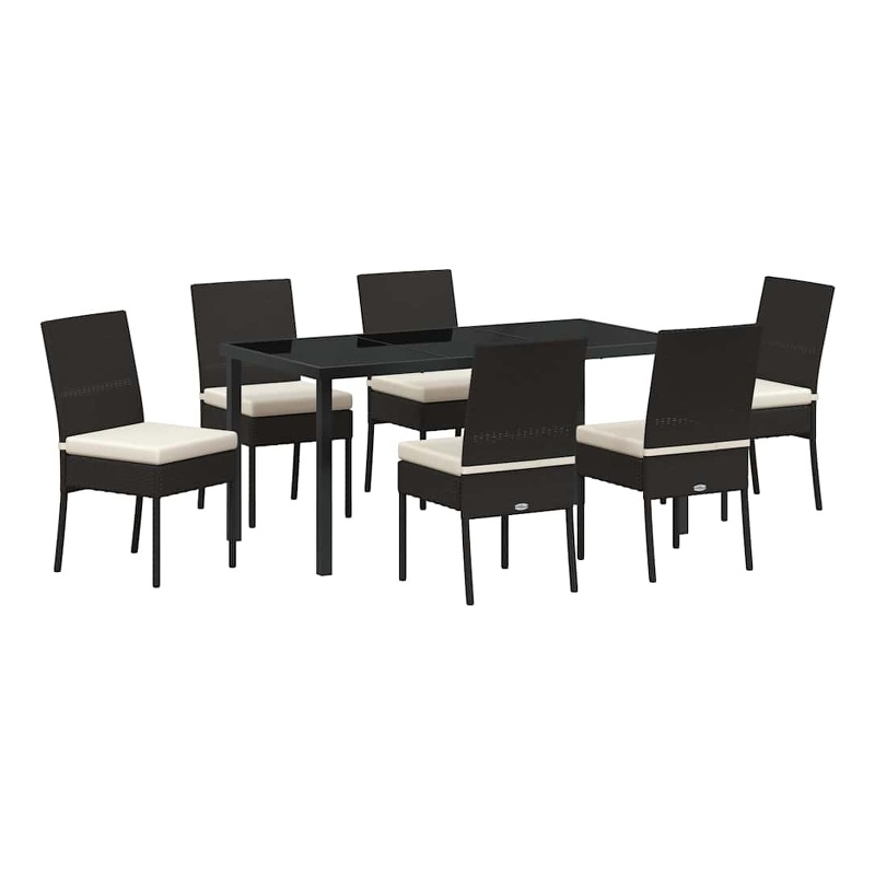 vidaXL 7 Piece Poly Rattan Garden Dining Set in Black