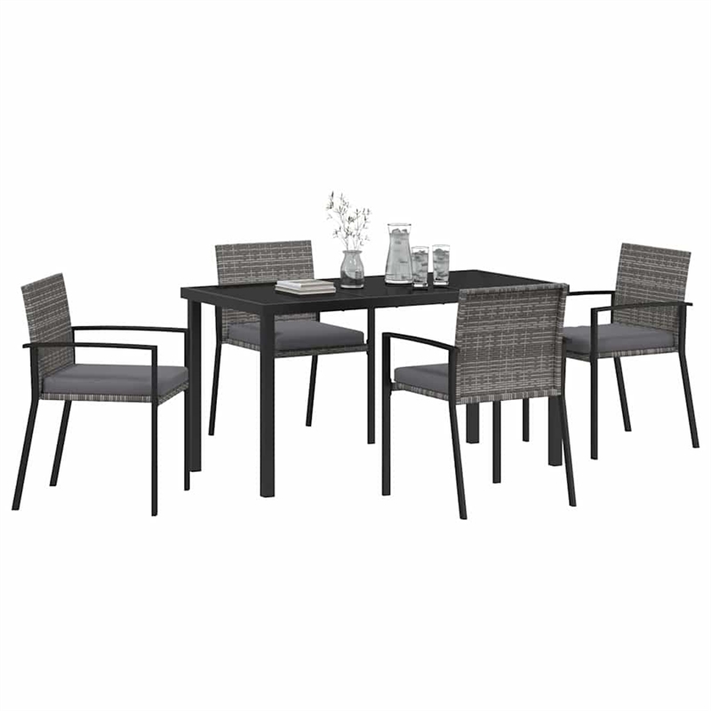 vidaXL 5 Piece Poly Rattan Garden Dining Set in Black