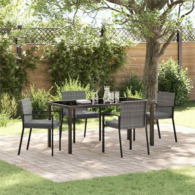 vidaXL 5 Piece Poly Rattan Garden Dining Set in Black