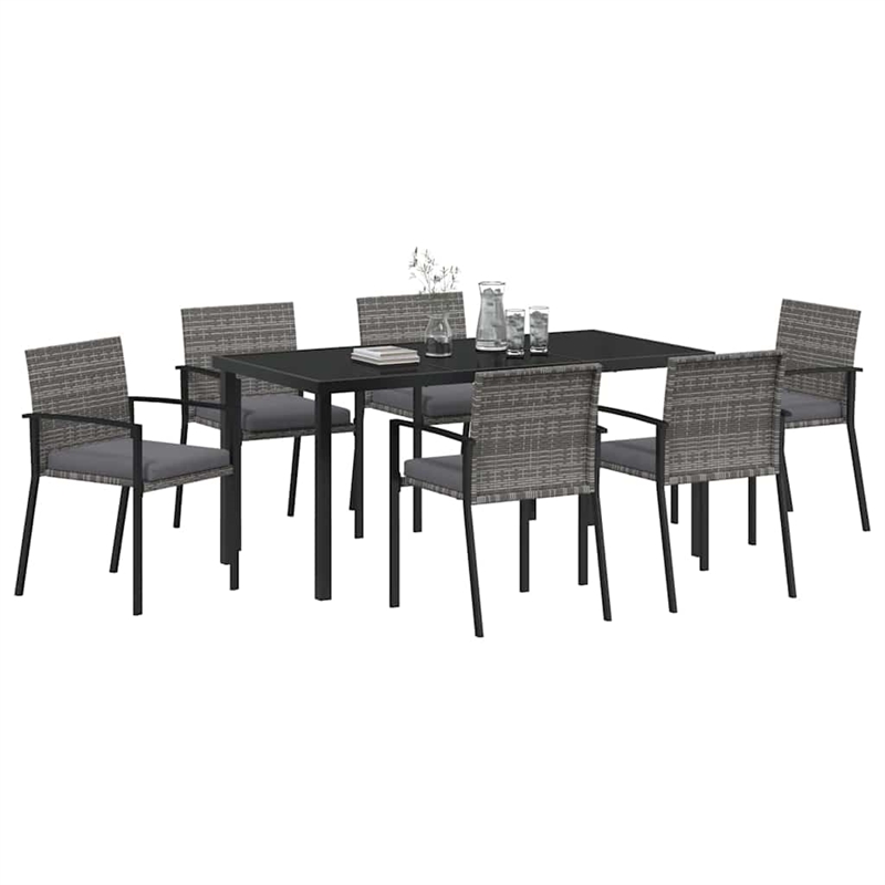 vidaXL 7 Piece Poly Rattan Garden Dining Set in Black