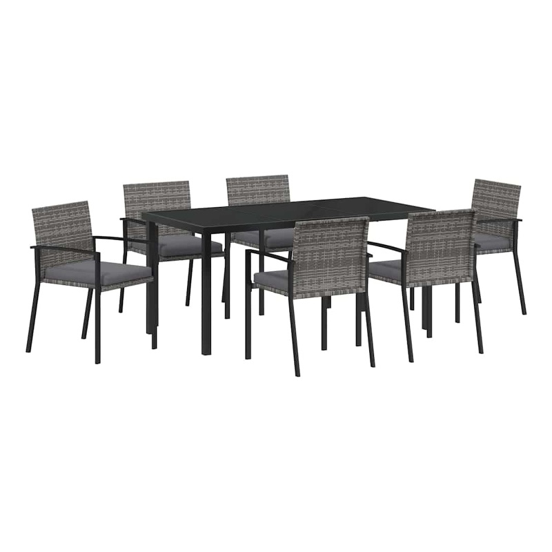 vidaXL 7 Piece Poly Rattan Garden Dining Set in Black