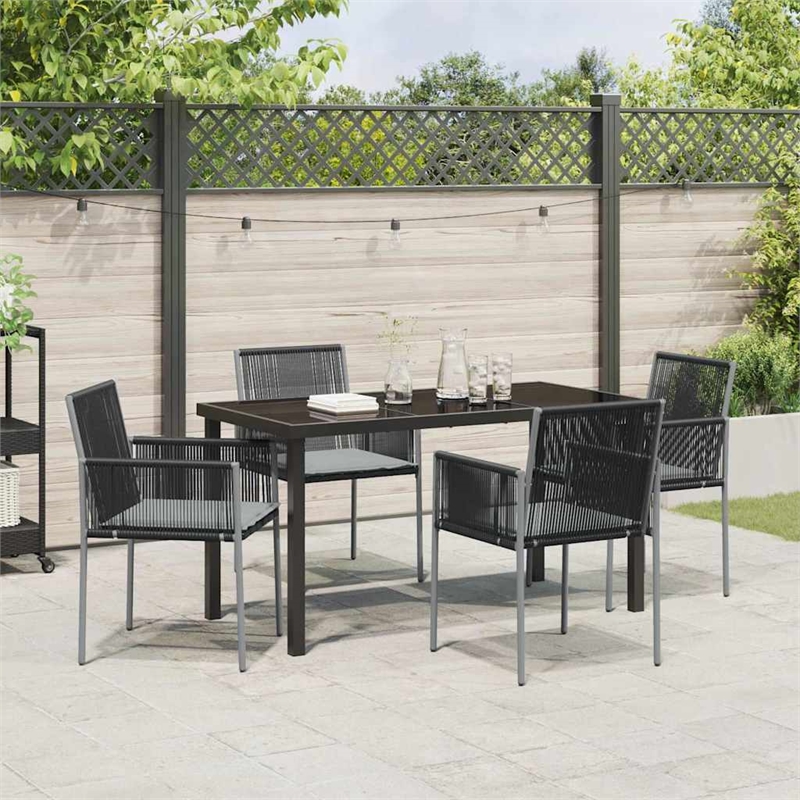 vidaXL 5 Piece Poly Rattan Garden Dining Set in Black