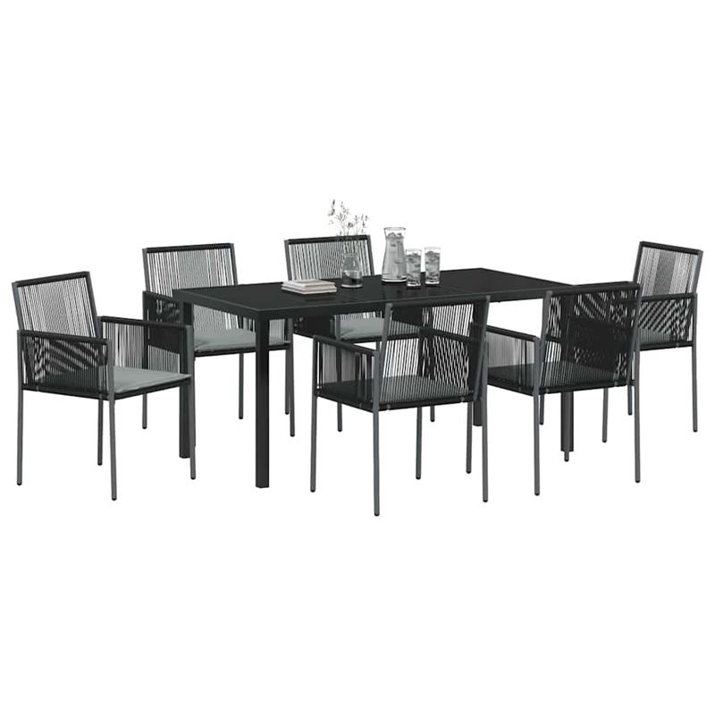 vidaXL 7 Piece Poly Rattan Garden Dining Set in Black