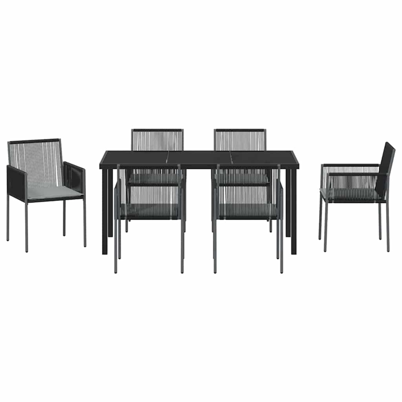 vidaXL 7 Piece Poly Rattan Garden Dining Set in Black