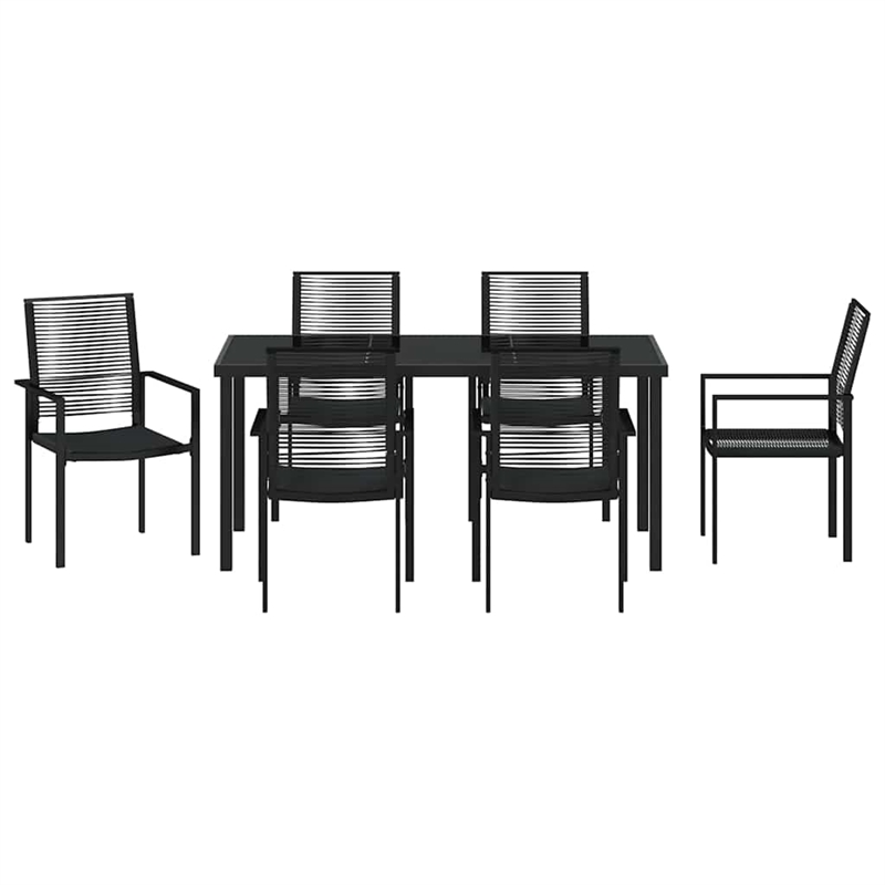 vidaXL 7 Piece Powder-Coated Steel Garden Dining Set in Black
