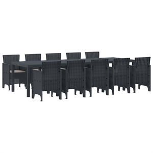 vidaXL 11 Piece Poly Rattan Garden Dining Set with Cushion in Anthracite