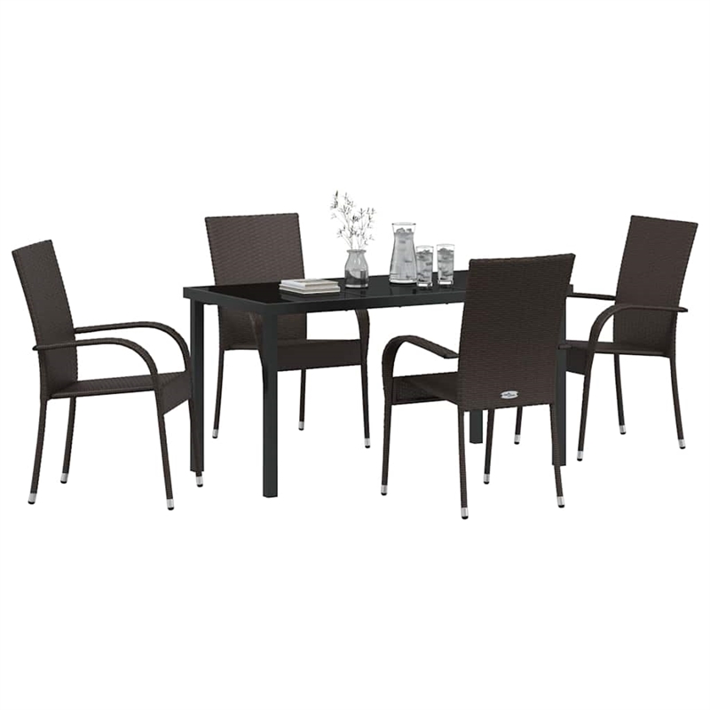 vidaXL 5 Piece Poly Rattan Garden Dining Set in Black