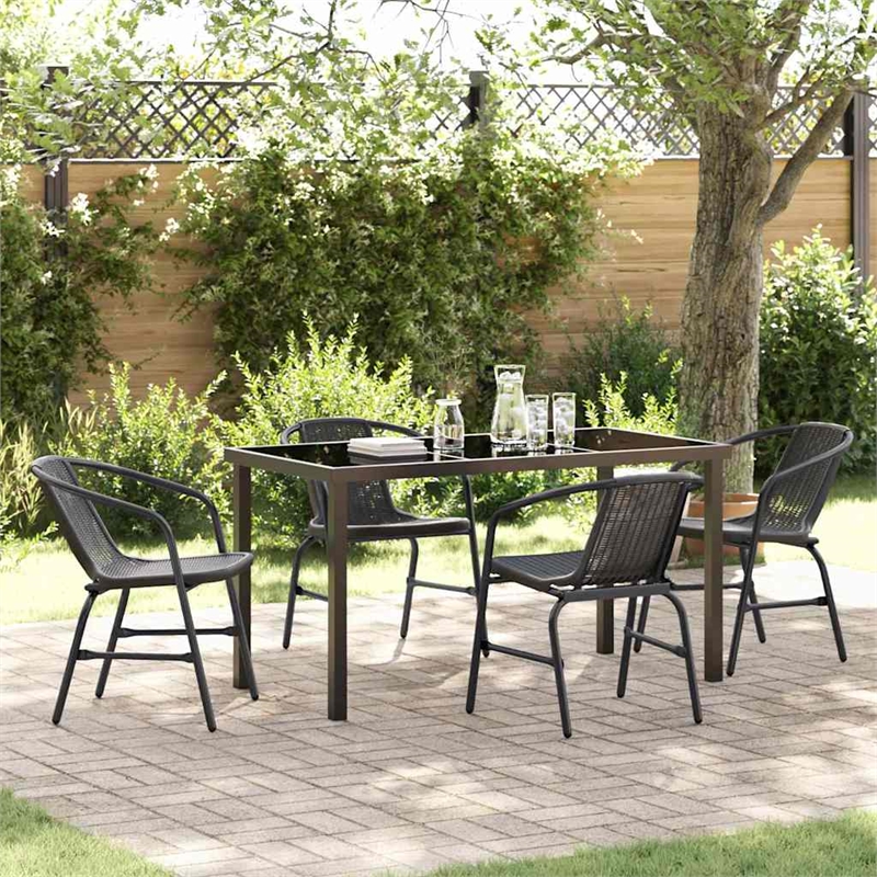 vidaXL 5 Piece Poly Rattan Garden Dining Set in Black