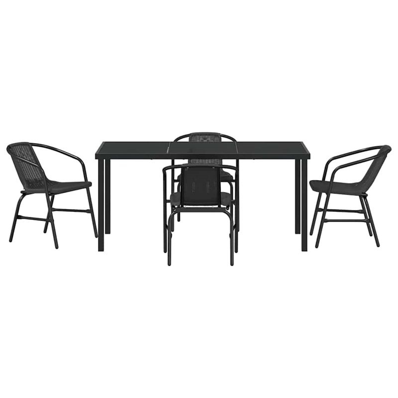 vidaXL 5 Piece Poly Rattan Garden Dining Set in Black