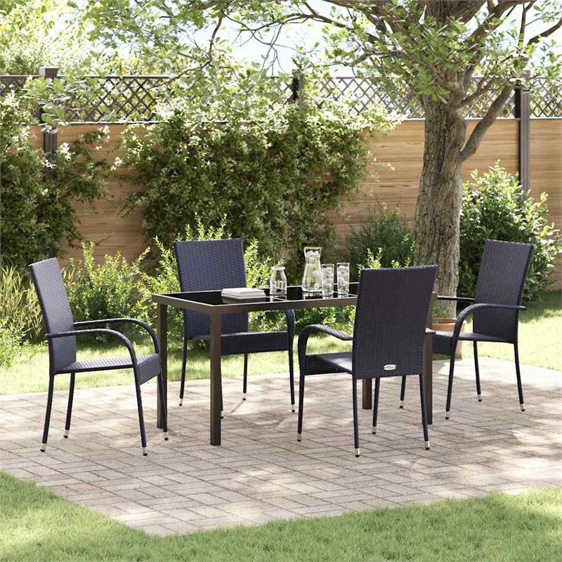 vidaXL 5 Piece Poly Rattan Garden Dining Set in Black