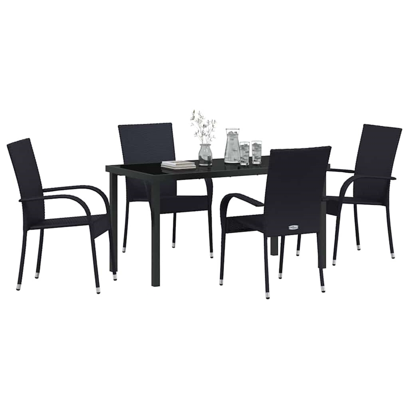 vidaXL 5 Piece Poly Rattan Garden Dining Set in Black