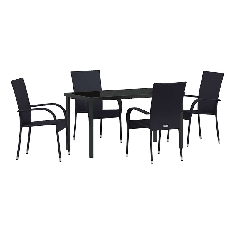 vidaXL 5 Piece Poly Rattan Garden Dining Set in Black