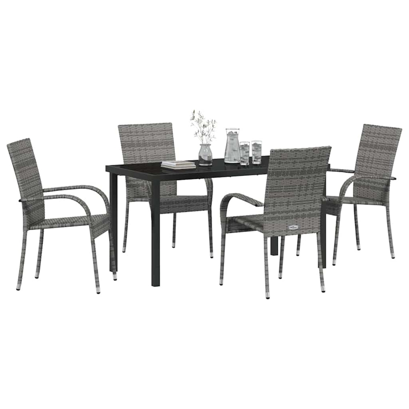 vidaXL 5 Piece Poly Rattan Garden Dining Set in Black