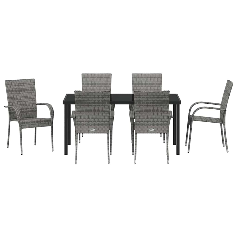 vidaXL 7 Piece Poly Rattan Garden Dining Set in Black
