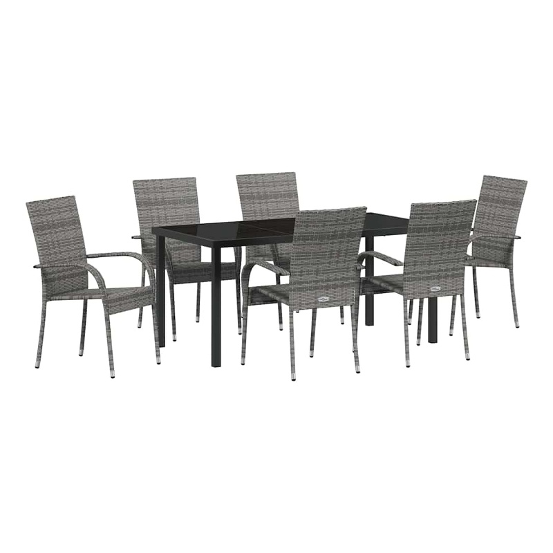 vidaXL 7 Piece Poly Rattan Garden Dining Set in Black