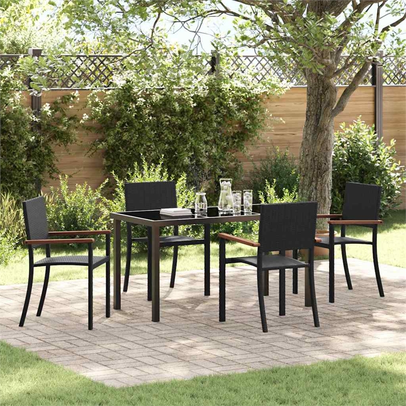 vidaXL 5 Piece Poly Rattan Garden Dining Set in Black