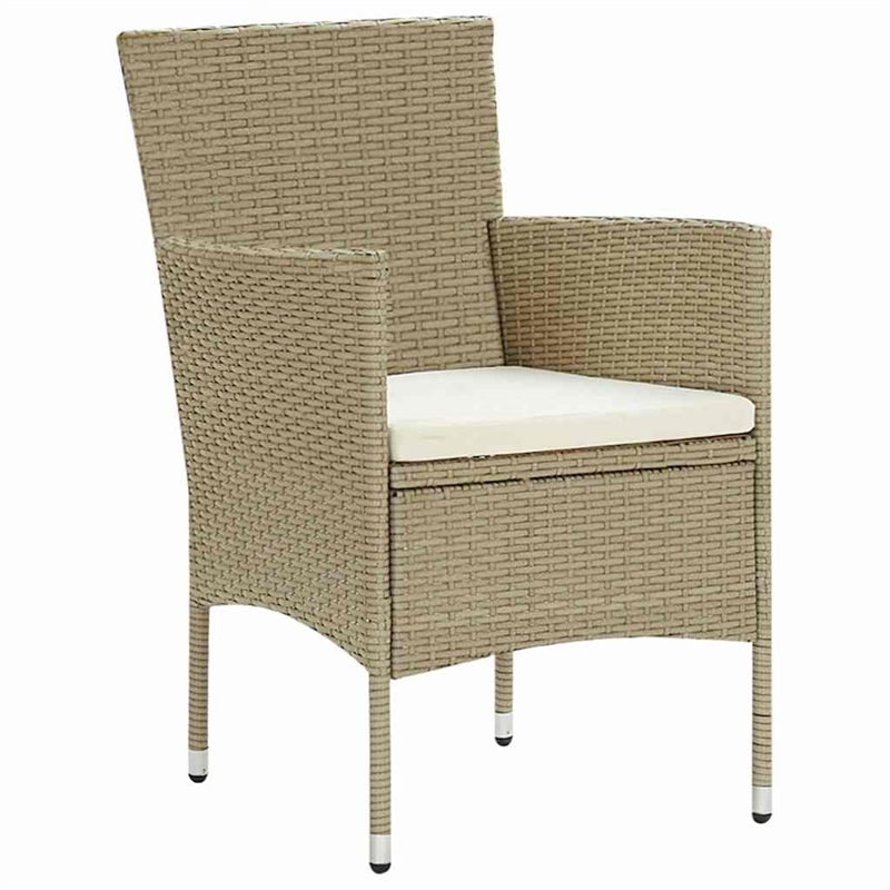 vidaXL 7 Piece Poly Rattan Garden Dining Set with Cushions in Beige