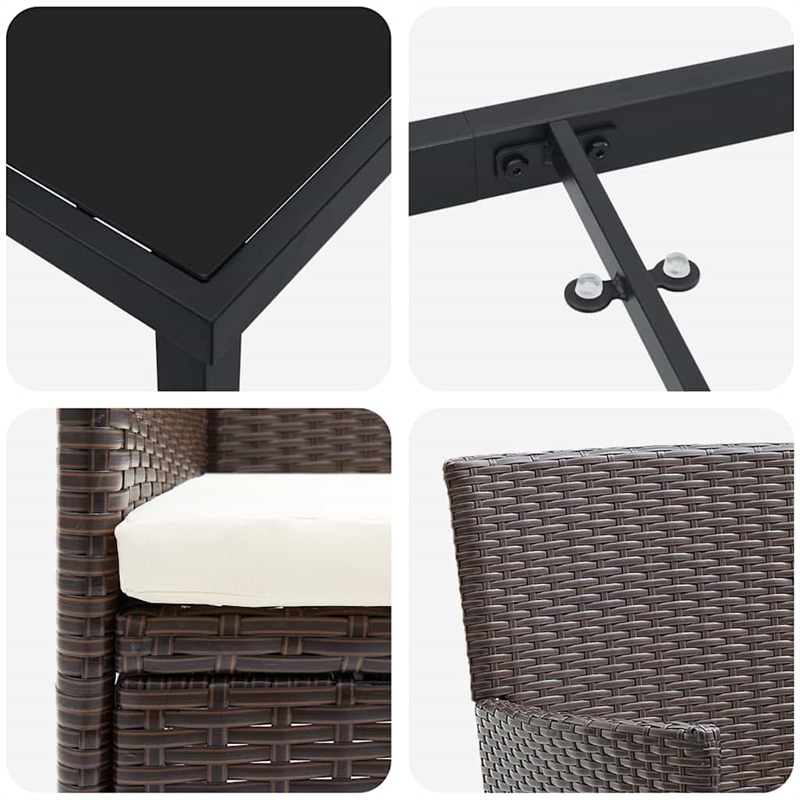 vidaXL 5 Piece Poly Rattan Garden Dining Set with Cushions in Brown