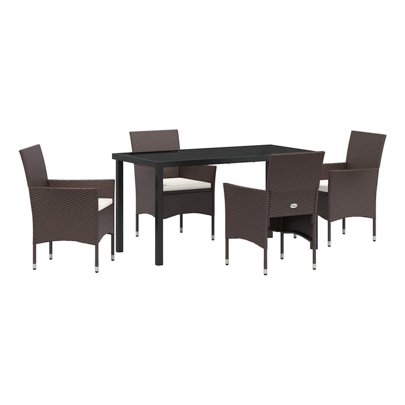 vidaXL 5 Piece Poly Rattan Garden Dining Set with Cushions in Brown