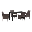 vidaXL 5 Piece Poly Rattan Garden Dining Set with Cushions in Brown