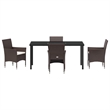 vidaXL 5 Piece Poly Rattan Garden Dining Set with Cushions in Brown