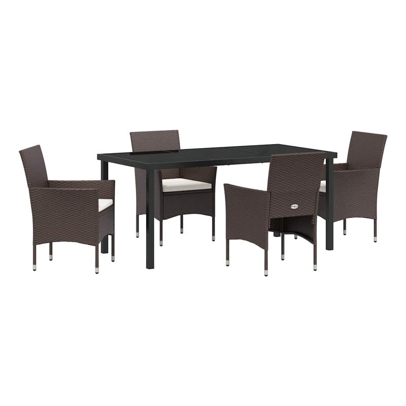 vidaXL 5 Piece Poly Rattan Garden Dining Set with Cushions in Brown