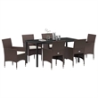 vidaXL 7 Piece Poly Rattan Garden Dining Set with Cushions in Brown