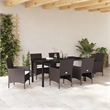 vidaXL 7 Piece Poly Rattan Garden Dining Set with Cushions in Brown