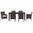 vidaXL 7 Piece Poly Rattan Garden Dining Set with Cushions in Brown