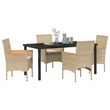 vidaXL 5 Piece Poly Rattan Garden Dining Set with Cushions in Beige