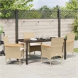 vidaXL 5 Piece Poly Rattan Garden Dining Set with Cushions in Beige