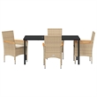 vidaXL 5 Piece Poly Rattan Garden Dining Set with Cushions in Beige