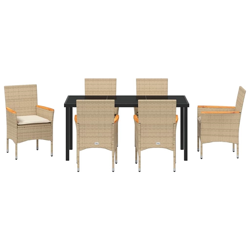 vidaXL 7 Piece Poly Rattan Garden Dining Set with Cushions in Beige