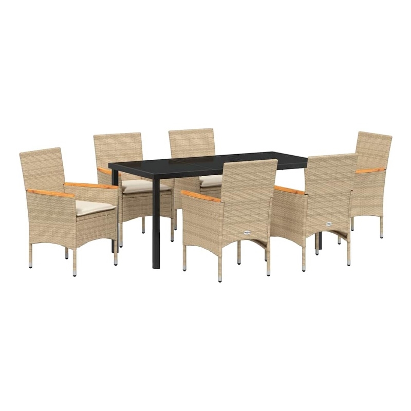 vidaXL 7 Piece Poly Rattan Garden Dining Set with Cushions in Beige