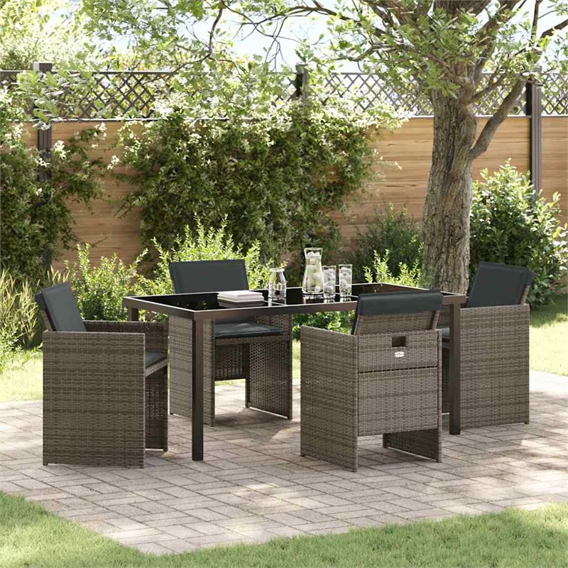 vidaXL 5 Piece Poly Rattan Garden Dining Set with Cushions in Grey