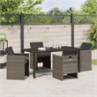 vidaXL 5 Piece Poly Rattan Garden Dining Set with Cushions in Grey