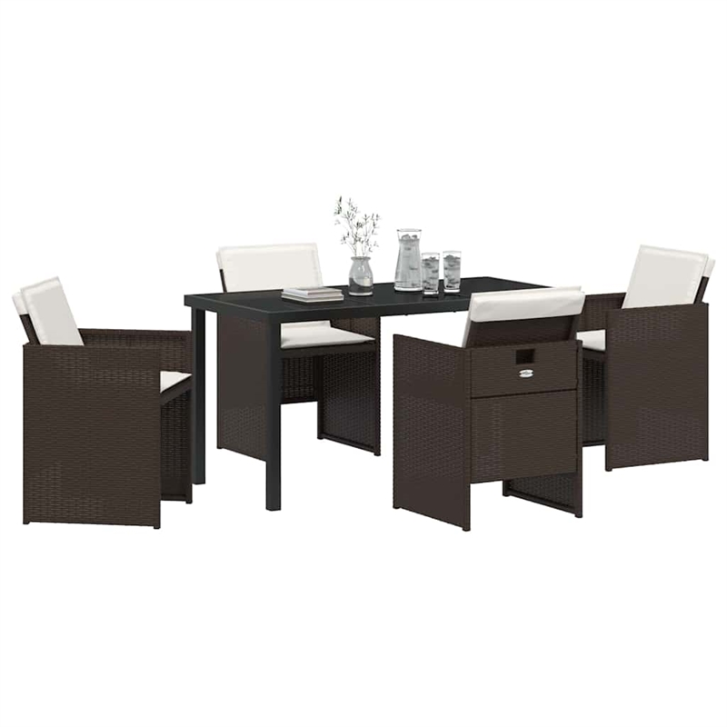vidaXL 5 Piece Poly Rattan Garden Dining Set with Cushions in Brown