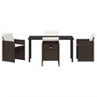 vidaXL 5 Piece Poly Rattan Garden Dining Set with Cushions in Brown