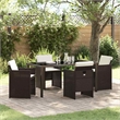 vidaXL 5 Piece Poly Rattan Garden Dining Set with Cushions in Brown