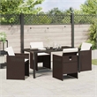 vidaXL 5 Piece Poly Rattan Garden Dining Set with Cushions in Brown