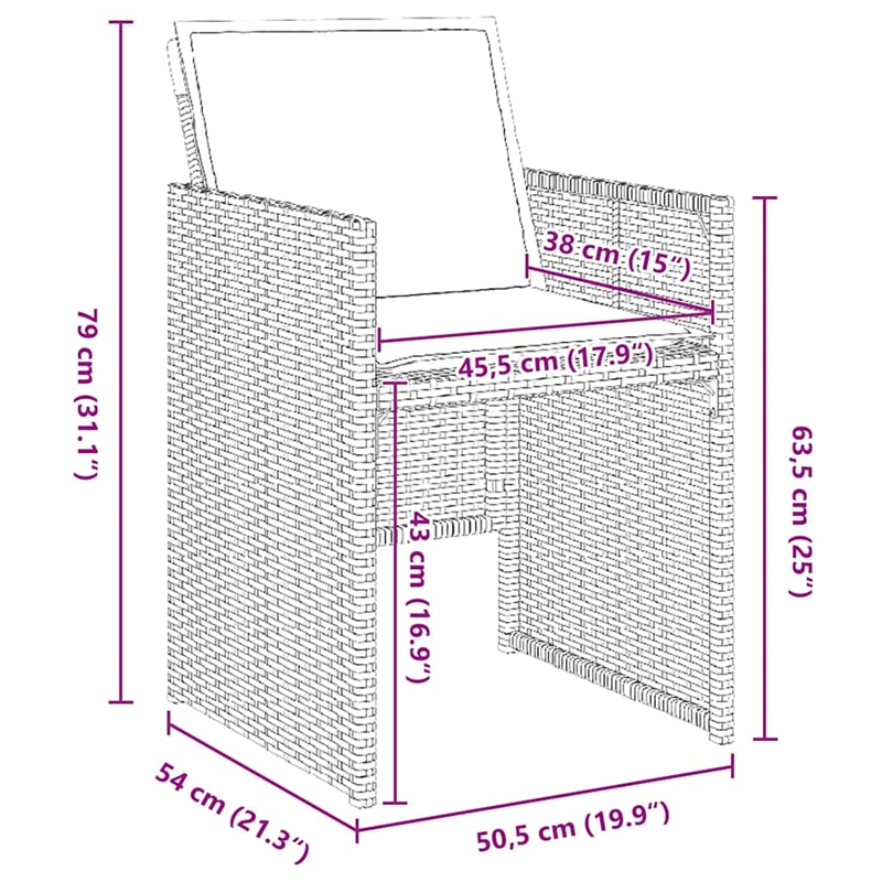 vidaXL 5 Piece Poly Rattan Garden Dining Set with Cushions in Brown