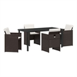 vidaXL 5 Piece Poly Rattan Garden Dining Set with Cushions in Brown