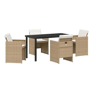 vidaXL 5 Piece Poly Rattan Garden Dining Set with Cushions in Beige