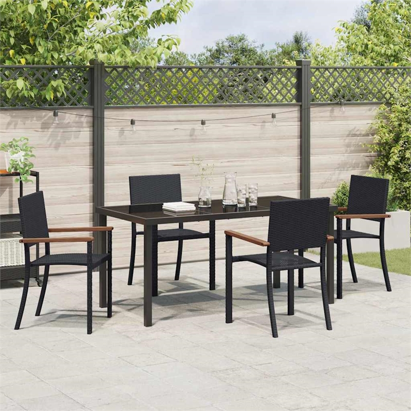 vidaXL 5 Piece Poly Rattan Garden Dining Set in Black