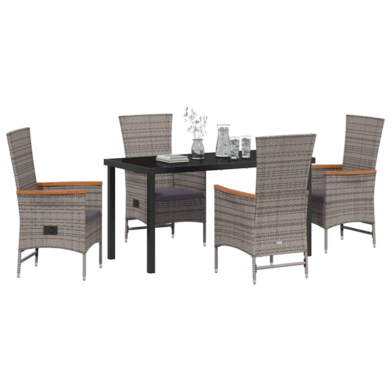 vidaXL 5 Piece Poly Rattan Garden Dining Set with Cushions in Grey