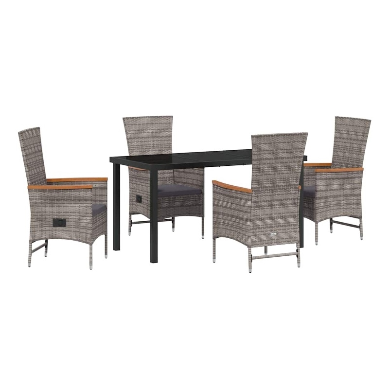 vidaXL 5 Piece Poly Rattan Garden Dining Set with Cushions in Grey