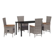 vidaXL 5 Piece Poly Rattan Garden Dining Set with Cushions in Grey